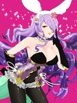  animal_ears blush breasts bunny_ears bunnysuit camilla_(fire_emblem_if) cleavage fire_emblem fire_emblem_heroes fire_emblem_if gloves hair_over_one_eye highres kawa_(higin) large_breasts lips long_hair looking_at_viewer purple_eyes purple_hair smile solo strapless thighs tubetop very_long_hair wavy_hair 