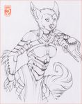  2015 5_fingers anthro armor avian bird clothed clothing female holding_object holding_weapon owl shinerai simple_background solo traditional_media_(artwork) weapon white_background wide_hips 