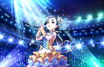  black_eyes black_hair blush dress idolmaster idolmaster_cinderella_girls idolmaster_cinderella_girls_starlight_stage matsuo_chizuru microphone short_hair singing 