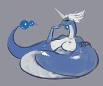  big_breasts breasts dragonair female grey_background horn liveforthefunk nintendo nipples nude pok&eacute;mon simple_background solo video_games 