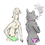  betty_(weaver) canine cervine cigarette clothing deer mammal nobby_(artist) pack_street simple_background smoke swimsuit timber_wolf velvet_roe wolf 