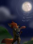  &lt;3 2016 anthro buckteeth canine clothed clothing cloud david_bowie disney duo english_text female fox full_moon hand_holding hug hugging_from_behind judy_hopps lagomorph male male/female mammal moon necktie nick_wilde outside rabbit romantic_couple sandwich-anomaly sky smile star starry_sky teeth text zootopia 