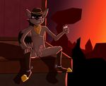  2017 alcohol anthro balls beverage clothing digital_media_(artwork) erection fur humanoid jacob1290lbp looking_at_viewer male mammal nude penis raccoon sly_cooper_(series) smile solo tennessee_kid_cooper video_games western 
