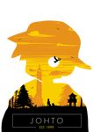  1boy absurdres cloud cyndaquil gen_2_pokemon gold_(pokemon) highres ho-oh male_focus parody pokemon pokemon_(creature) pokemon_(game) pokemon_gsc shrine silhouette style_parody tower traceysketchit transparent_background tree yellow yellow_sky 