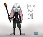  2016 anthro armor baton belt beverage_can bulletproof_vest clothed clothing combine dialogue disney english_text female gas_mask gloves half-life helmet judy_hopps lagomorph looking_at_viewer mammal mask parody rabbit sandwich-anomaly simple_background standing talking_to_viewer text uniform video_games white_background zootopia 
