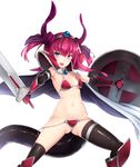  :d armor ass bangs bikini bikini_armor black_legwear blue_eyes breasts broadsword choker curled_horns dragon_girl dragon_tail elizabeth_bathory_(brave)_(fate) elizabeth_bathory_(fate)_(all) error fang fate/grand_order fate_(series) hair_ribbon highres holding holding_shield holding_sword holding_weapon long_hair looking_at_viewer loose_bikini navel open_mouth oversized_clothes pauldrons pink_hair pointy_ears red_armor red_bikini ribbon rubellent shield shoulder_armor silver_trim small_breasts smile solo swimsuit sword tail thighhighs two_side_up vambraces wardrobe_malfunction weapon 