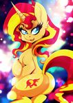  blonde_hair blue_eyes cutie_mark equestria_girls equine eyelashes female feral hair horn mammal my_little_pony open_mouth rariedash red_hair smile solo sunset_shimmer_(eg) unicorn 