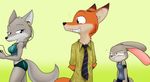 2016 anger_vein angry anthro armband breasts buckteeth butt canine clothed clothing cute_fangs disney earbuds female fox gradient_background group headphones inner_ear_fluff jealous judy_hopps lagomorph male mammal neck_tuft necktie nick_wilde rabbit sandwich-anomaly shirt simple_background smile tank_top teeth tuft wolf zootopia 