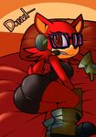  2017 anthro bed big_breasts boots breasts brown_eyes butt camel_toe canine clothing cloudz dreamcastzx1 english_text eyewear fan_character female footwear fur glasses gloves headphones headset hi_res mammal pillow red_fur solo sonic_(series) sonic_forces teeth text tight_outfit wolf 