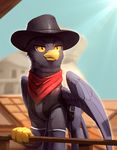 avian beak clothed clothing day detailed_background fan_character feathered_wings feathers feral gryphon hat my_little_pony outside rodrigues404 solo wings yellow_beak yellow_eyes 