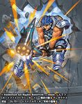  armor armored_boots artist_name blast_knight_gradaucus blue_hair boots cardfight!!_vanguard company_name fingerless_gloves gloves hammer jintetsu male_focus official_art orange_eyes rock solo stone teeth 