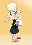  2016 anthro barefoot biting_lip caprine clothed clothing cup dawn_bellwether dialogue disney english_text eyewear female glasses gradient_background holding_object mammal sandwich-anomaly sheep simple_background solo text wool zootopia 