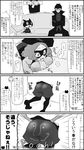  3boys 4koma amamiya_ren ascot ass breasts cat check_translation comic commentary couch greyscale hat highres kitagawa_yuusuke large_breasts mask monochrome morgana_(persona_5) multiple_boys ohshioyou okumura_haru pantyhose parody partially_translated persona persona_5 short_hair sitting stuck through_wall translation_request ventilation_shaft winnie_the_pooh 