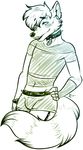  anthro blush canine clothed clothing collar crossdressing looking_at_viewer male mammal maplecookies red_theme smile solo 
