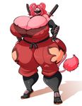  2017 anthro big_breasts breasts cleavage clothed clothing erect_nipples feline female huge_breasts jaeh lion mammal melee_weapon ninja nipple_bulge nipples solo sword weapon wide_hips 