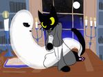  2016 animated black_fur cat clothed clothing dragonweirdo feline female fur ghost google_doodle halloween handjob holidays magic_cat_academy male male/female mammal momo_(google) penis sex spirit yellow_eyes 