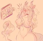 anthro antlers areola ashley_(vinthebat) belly big_breasts black_areola black_nipples braided_hair breasts butt collaboration deer digital_media_(artwork) ear_tuft female fluffy front_view fur genitals grey_body grey_fur hair hair_over_eyes half-length_portrait hand_on_breast hi_res horn huge_breasts hybrid imminent_sneeze kate360 long_hair mammal mountain_deer_dragon navel nipples nude overweight overweight_female portrait pussy simple_background slightly_chubby smile sneeze sneeze_fetish solo striped_body striped_fur stripes thick_thighs tongue tongue_out tuft white_body white_fur wide_hips