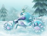  crab crabominable day gen_7_pokemon no_humans outdoors pokemon pokemon_(creature) pokemon_(game) pokemon_sm ryusei0402 snow sunlight tree white_fur 