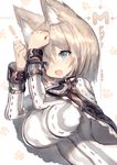  animal_ear_fluff animal_ears blonde_hair blue_eyes fang highres mamuru open_mouth original paw_print short_hair simple_background solo upper_body white_background 