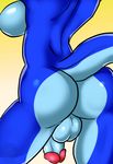  2017 anthro balls big_breasts blue_skin breasts butt butt_shot dickgirl dragon flaccid hi_res intersex june_(justathereptile) justathereptile komodo nipples penis reptile scalie side_boob solo thick_thighs wide_hips 