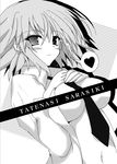  bare_chest greyscale heart infinite_stratos mon_yashiro_well monochrome navel necktie sarashiki_tatenashi short_hair smile solo 