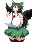  1girl ^_^ black_hair black_legwear breasts closed_eyes covered_nipples curvy d: highres huge_breasts jadf long_hair open_mouth reiuji_utsuho see-through solo taut_clothes thick_thighs thighhighs thighs touhou transparent_background 