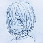  :d bob_cut collar eyebrows_visible_through_hair hair_between_eyes highres minase_shizue open_mouth original short_hair sketch smile solo sweatdrop traditional_media tsuji_santa 