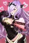  armor blush breasts camilla_(fire_emblem_if) chocolate cleavage fire_emblem fire_emblem_heroes fire_emblem_if gloves hair_over_one_eye large_breasts lips long_hair looking_at_viewer purple_eyes purple_hair smile solo tark1122 tiara very_long_hair wavy_hair 