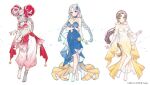  3girls anya_melfissa blonde_hair blue_eyes blush braid breasts brown_hair colored_skin grey_hair grey_skin hair_ornament heterochromia highres hololive hololive_indonesia jewelry kureiji_ollie large_breasts long_hair looking_at_viewer multicolored_hair multiple_girls open_mouth patchwork_skin pavolia_reine ponytail purple_eyes puunyannyan red_eyes red_hair smile stitched_face stitches streaked_hair virtual_youtuber yellow_eyes zombie 