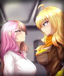  blonde_hair blush breasts brown_hair large_breasts long_hair looking_at_another multicolored_hair multiple_girls nas_(z666ful) neo_(rwby) pink_hair rwby scarf yang_xiao_long 