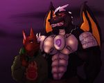  abs armor canine chain clothed clothing dragon duo headphones jumper male male/male mammal muscular outside smile topless wings zinjatora 
