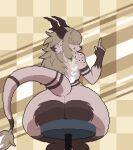 animated anthro antlers ashley_(vinthebat) braided_hair butt collaboration deer digital_media_(artwork) ear_tuft female finger_wag fluffy fur furniture gekkowizard genitals grey_body grey_fur hair hair_over_eyes half-length_portrait horn hybrid long_hair mammal mountain_deer_dragon nude overweight overweight_female portrait pussy rear_view short_playtime simple_background slightly_chubby smile solo stool striped_body striped_fur stripes tail thick_thighs tongue tongue_out tuft white_body white_fur wide_hips
