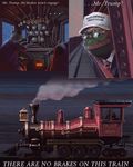  amphibian animated clothed clothing dialogue donald_trump english_text frog happy hat looking_at_viewer maga_hat male meme pepe_the_frog politics smile text train unknown_artist vehicle 