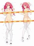  ass bed_sheet breasts caution_tape censored choker dakimakura derivative_work feet from_above full_body guilty_crown high_heels keep_out long_hair low_twintails lying medium_breasts multiple_views navel nipple_censor nude on_back on_stomach open_toe_shoes pink_hair red_eyes sai_(bankoru) sandals shoes thighhighs toes twintails yuzuriha_inori 