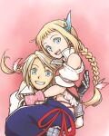  1boy 1girl artist_request blonde_hair braid final_fantasy final_fantasy_xii long_hair looking_at_viewer open_mouth penelo smile twin_braids vaan_(ff12) 
