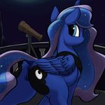  2017 anus blue_feathers blue_hair butt cutie_mark equine feathered_wings feathers female feral friendship_is_magic graboiidz hair horn looking_at_viewer looking_back mammal my_little_pony night outside princess_luna_(mlp) pussy solo winged_unicorn wings 