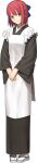  1girl absurdres apron black_kimono black_sleeves blonde_hair blue_bow bow closed_mouth facing_viewer frilled_apron frills full_body game_cg grey_footwear head_tilt highres holding_own_hand japanese_clothes kimono kohaku_(tsukihime) long_sleeves looking_at_viewer maid maid_apron non-web_source official_art own_hands_together pigeon-toed red_hair sandals sidelocks smile solo standing tabi takeuchi_takashi tall_image wa_maid white_apron zouri 