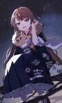  1girl absurdres anya_melfissa blonde_hair blush brown_hair fox futomoy highres hololive hololive_indonesia japanese_clothes kimono long_hair multicolored_hair open_mouth purple_eyes scarf smile solo streaked_hair virtual_youtuber 