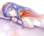  blue_eyes blue_hair blush dress fire_emblem fire_emblem:_fuuin_no_tsurugi hat lilina long_hair looking_at_viewer open_mouth simple_background smile solo wspread 
