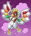  3_toes anaugi anthro anthrofied avian bird blonde_hair breasts clothing cloud dyna_blade female flying gem green_body hair jacket kirby_(series) nintendo orange_body rainbow_body red_body sky solo starscape talons toes video_games yellow_body 