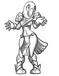  anaugi anthro armor avian bird boots chozo closed_smile clothing eyelashes female footwear loincloth metroid monochrome nintendo pauldron simple_background solo video_games white_background 