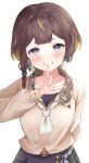  1girl anya_melfissa blonde_hair blush braid brown_hair finger_to_mouth hololive hololive_indonesia index_finger_raised long_hair looking_at_viewer multicolored_hair purple_eyes shushing smile solo streaked_hair tatsu_(tattti2022) virtual_youtuber 