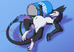 abdominal_bulge absurd_res anal anal_penetration anthro belly belly_inflation big_belly bloated blush blush_lines devv distended distention enema expansion hi_res hose hose_in_butt hose_inflation inflating inflation liquid_inflation lube_container lube_in_ass lube_inflation lying male navel penetration seleft_(tytolis) sergal solo tail tube tube_in_ass