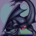  2017 animal_genitalia animal_penis anus autofellatio butt claws digital_media_(artwork) dragon dreamworks drooling erection feral green_eyes how_to_train_your_dragon knot male masturbation membranous_wings night_fury nude open_mouth oral penis phinja precum raised_tail saliva scalie simple_background solo tongue tongue_out toothless wings 