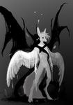  anthro canine demon digitigrade duo feathered_wings feathers grey_background mammal nibinoylin nude simple_background standing white_feathers wings 