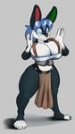 2017 absurd_res anthro big_breasts breasts cleavage clothed clothing eyewear female glasses hi_res huge_breasts lagomorph mammal rabbit robomax smile solo 