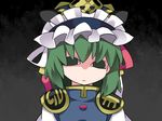  &lt;o&gt;_&lt;o&gt; breast_envy commentary crown dark_background empty_eyes epaulettes frown green_eyes green_hair hammer_(sunset_beach) shaded_face shiki_eiki short_hair solo touhou 