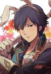  animal_ears blue_eyes blue_hair bunny_ears fire_emblem fire_emblem:_kakusei fire_emblem_heroes flower kometubu0712 krom looking_at_viewer male_focus smile solo 