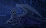 claws detailed_background dragon duo feral lying membranous_wings nibinoylin night outside paws russian_text text wings 