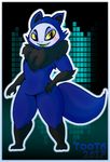  4_fingers anthro armpits black_fur blue_fur blush claws cute_fangs eerie_(telemonster) fangs featureless_crotch fur looking_at_viewer male neck_tuft open_mouth smile solo standing teeth telemonster toot6 tuft 